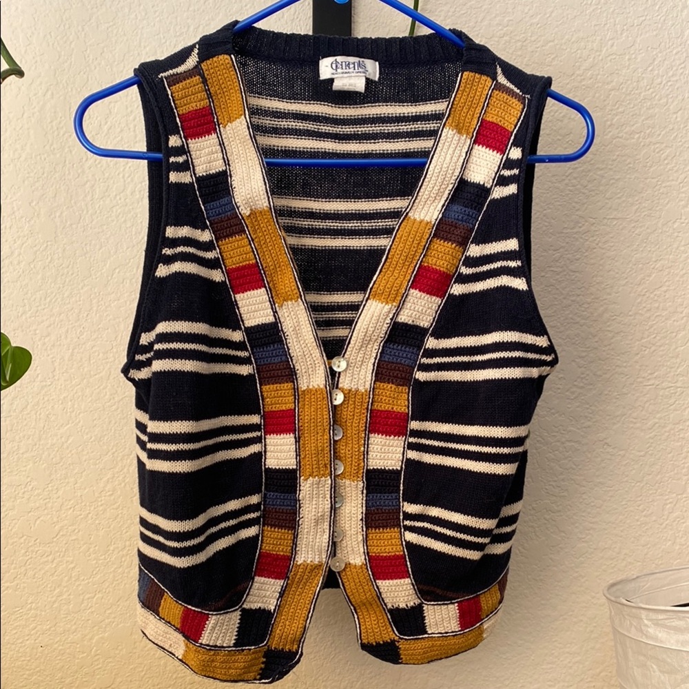 Vintage Striped crochet Vest with Multicolor Accents art teacher vibe
